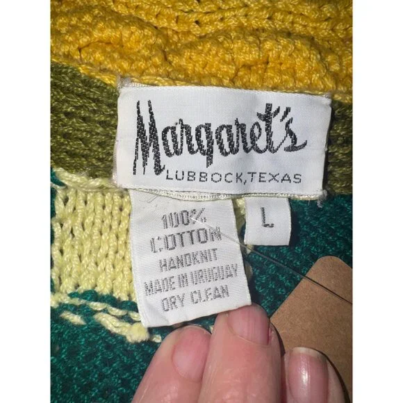 Vintage Handknit Chunky Knit Like Coogi Cardigan Sweater L Cotton Multicolor - Picture 5 of 9